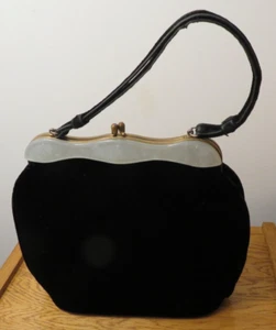 Vintage 50s Empress Bags Black Handbag Black Handle Clasp Closing, Suede ? - Picture 1 of 10