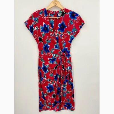 Mini Vestido De Colección Argenti Rojo Estampado Floral Manga Corta Cuello Sobrepelliz Seda Talla 4 Foto 1 de 4