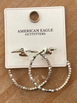 American Eagle Outfitters Open Hoop Earrings Square Silver Tone Beads- NWT - Image 1 of 4