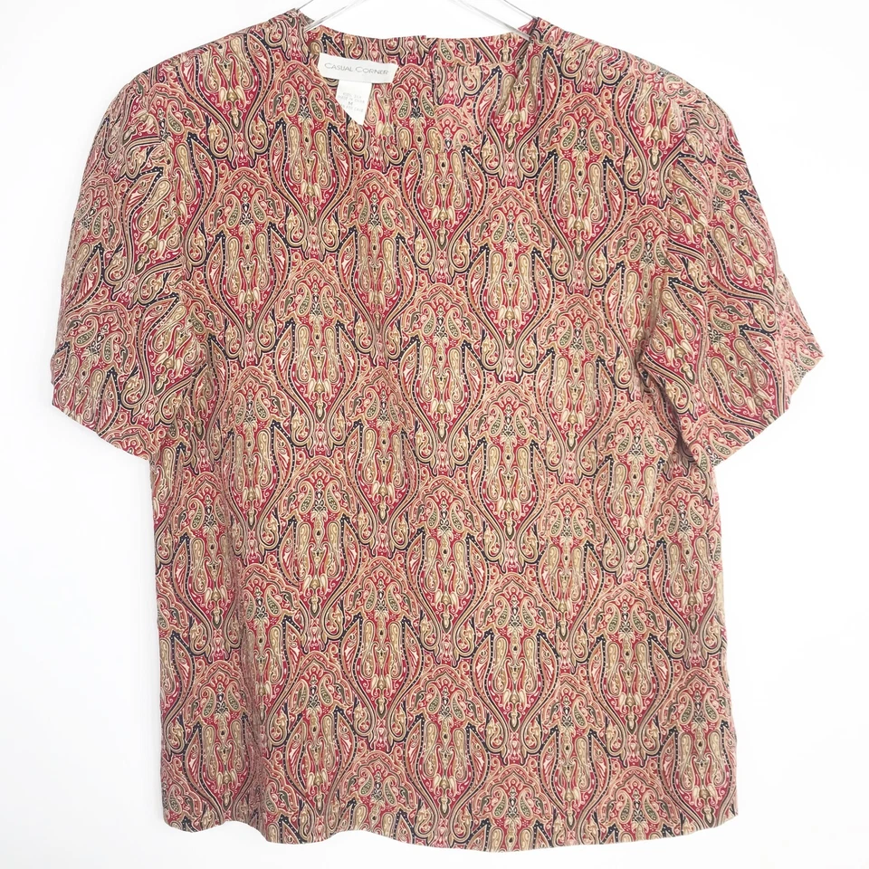 Top Esquinero Informal Mujer Mediano Rojo Negro Paisley Seda Vintage Almohadillas para el Hombro Trabajo Foto 1 de 4