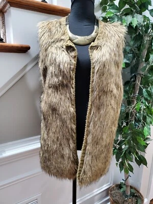 Xhilaration Womens Brown Acrylic Long Sleeve Open Front Front Fur Jacket Size XL - Image 1 of 4