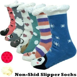 Womens Sherpa Fleece-lined Thermal Cozy Fuzzy Non-Skid Deerlet Slipper Socks LOT - Picture 1 of 9