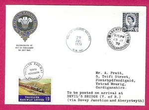 Estampilla ferroviaria Talyllin Railway 1970 cubierta 1/3d - CD Aberystwyth y TOWYN Cachet - Imagen 1 de 2