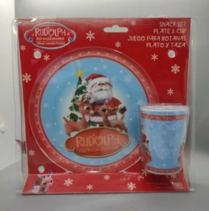 Rudolph the Red Nosed Reindeer Plate & Cup Snack Set Christmas Holiday Rudolph - Picture 1 of 1