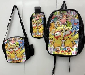 Juego de 3 piezas Pokémon Mochila Negra, Fiambrera, Bolsa para Lápices Pikachu - Imagen 1 de 2