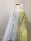 Bridal veil 120'' inches crystals and rhinestones beads ivory
