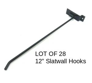 Retail Slatwall & Grid Panels Hook 12" Long Black Hooks Pack Of 28 Used Great - Picture 1 of 7