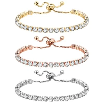 Pulsera de tenis ajustable de circonita cúbica redonda de 4 mm para mujer y niña 2 piezas regalo Foto 1 de 3