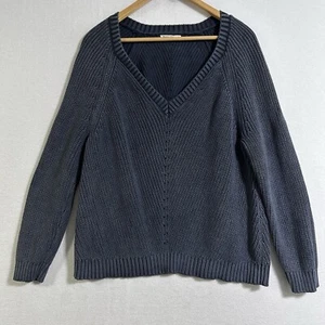 Suéter de Capa Marina para Mujer Azul Gris Sólido Cuello en V Tejido Pullover XL Algodón Grapa - Imagen 1 de 9