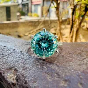 RARE 3.50 Ct Portuguese Cut Treated Blue Diamond Ring, 925 Silver Certified - Picture 1 of 7