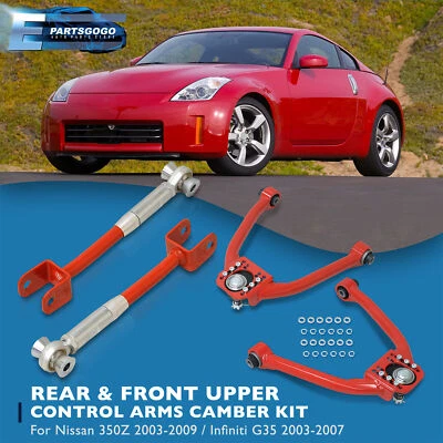 For 03-09 Nissan 350Z Z33 G35 Front+Rear Adjustable Camber Kit Control Arms Red Foto 1 de 4