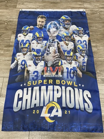3 x 5 flag Los Angeles Rams Super Bowl LVI 56 Champions  2021 LA OBJ KUPP MVP Cover