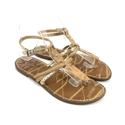 Sandalias de tanga Sam & Libby de cuero sintético con tiras talla 9,5 para mujer metálicas doradas tostadas Foto 1 de 4