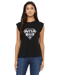 Super Mom Damen T-Shirt Regenbogen Silber Bedruckt - Bild 1 von 5