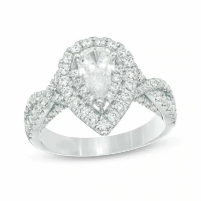 Vera Wang 14K White Gold FN Pear Cut Lab-Created Diamond Wedding/Engagement Ring - Image 1 of 4