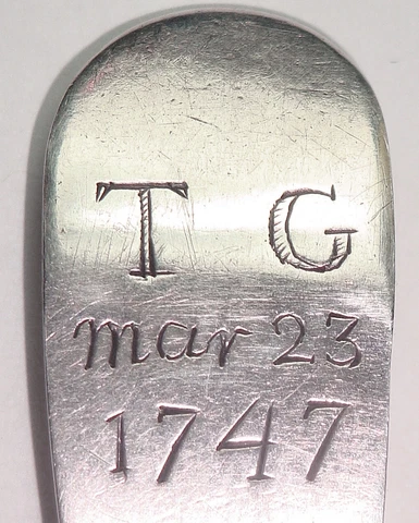 1735 Richard Poulden London Sterling Silver Spoon Marked March 23, 1747 TG RARE! Cover