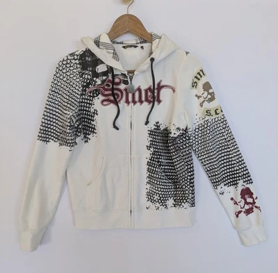 Толстовка с капюшоном SMET от Christian Audigier средняя маленькая на молнии с черепом Y2K уличная одежда - Изображение 1 из 4