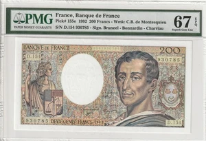 France 1992 200 Francs Certified PMG Banknote Superb Gem UNC 67 EPQ  Pick 155e - Picture 1 of 2