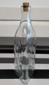 CLEAR GLASS TRIANGLE CORKED BOTTLE 9.5 INCHES HOLDS 18 OZS - Picture 1 of 5