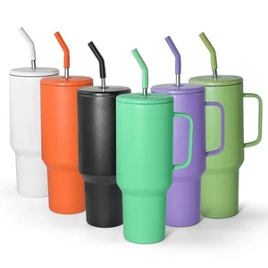 40oz Tumbler with Handle and Straw Lid, 18/8 Stainless Steel Insulated Coffee... - Picture 1 of 7