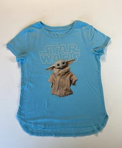 Star Wars Girls Baby Yoda Short Sleeve Size 10-12 No Tags Blue Curved Hem - Picture 1 of 1