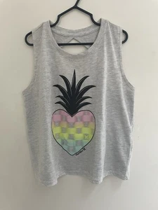 Hurley Kids Girls Heart Pineapple Graphic Keyhole Tank Top Heather Gray L 12-13 - Picture 1 of 6