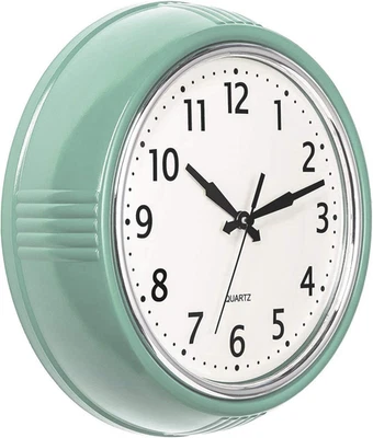 Retro Wall Clock 9.5 Inch Green Kitchen 50'S Vintage Design round Silent Non Tic - Image 1 of 4
