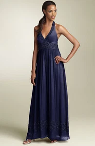 Adrianna Papell Beaded Chiffon Halter Gown Sz 8 Navy - Bild 1 von 2