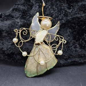 Angel Ornament Capiz Shell Pearl Head 5" Tall Christmas or Sun Catcher - Picture 1 of 5