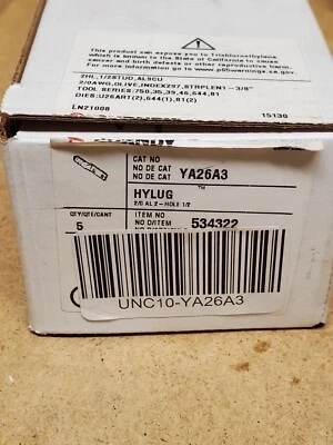 Burndy YA26A3 Aluminum Compression Lugs 2/0 with two 1/2" Holes Box of 6 - NEW - Image 1 of 3