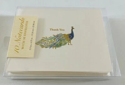 Punch Studio Box of 10 Blank Thank You Cards Peacock 20821 5.5" x 4.25" New NIB - Image 1 of 4