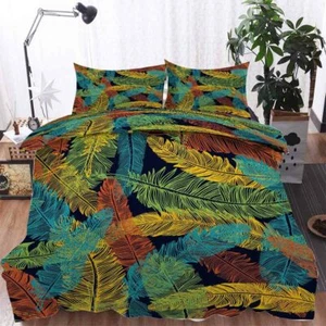 Big Yellow And Blue Leaves 3D Quilt Duvet Doona Cover Set Pillow case Print - Picture 1 of 3