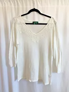 Ralph Lauren weißes besticktes Leinen Strickoberteil - Größe 1 X Plus - Bild 1 von 4