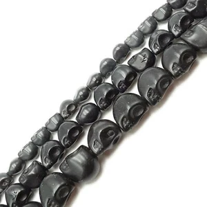 Black Howlite Turquoise Skull Beads 6x8mm 8x10mm 10x12mm 15.5" Strand - Picture 1 of 5