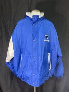 Vintage Dallas Cowboys Starter Jacke Größe Large Reißverschluss Knopf blau 100% Nylon - Bild 1 von 13