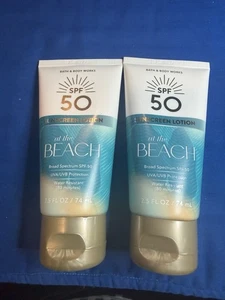 Lot 2 Bath & Body Works SPF 50 AT THE BEACH Sunscreen Lotion 2.5 fl oz x2 TRAVEL - Picture 1 of 5