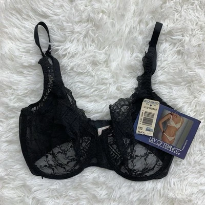 Sexy Sujetador De Colección Lily of France 32D Negro Encaje Transparente Floral Con Aros Foto 1 de 4