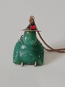 Vintage Gold Plate/Filled? Buddha Jade Lucky Blessing Pendant  - Picture 1 of 15