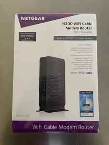 NEU Netgear N300 WiFi DOCSIS 3.0 Kabelmodem Router 802.11n Gigabit C3000 VERSIEGELT - Bild 1 von 5