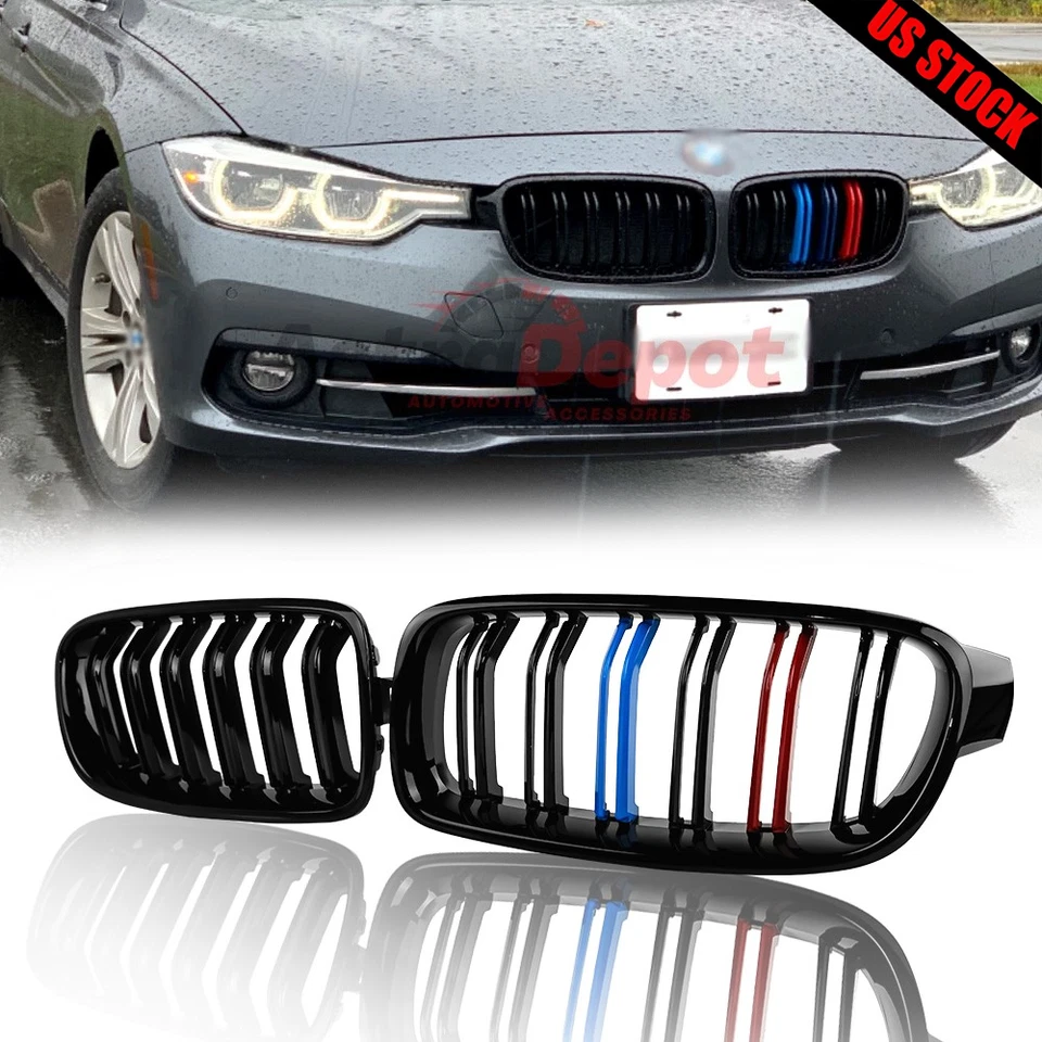 For 2012-2018 BMW F30 F31 320i 328i 335i Gloss Black M-Color Kidney Grill Grille Foto 1 de 4
