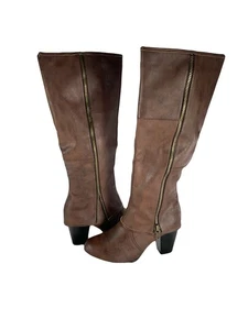 Kisses Two Lips Link Fold Over Boots Tall Brown PU Western Riding 10 DEFECT - Picture 1 of 9