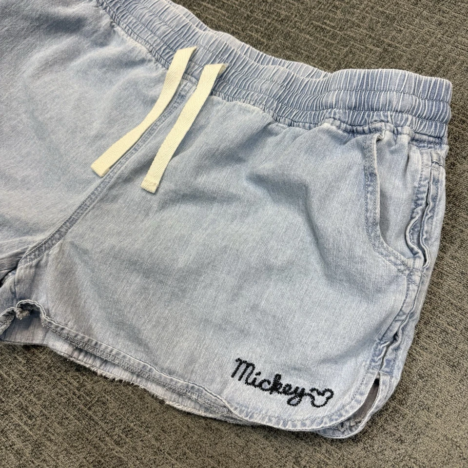 Pantalones Cortos Mickey Mouse Disney Para Mujer L Azul Comida Chatarra Lavado Ligero Bordados Foto 1 de 4
