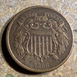 1866 Two Cent Piece Near Extremely Fine XF Coin V-307