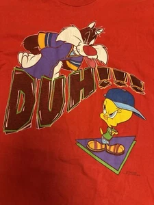 Vintage 1997 Looney Tunes Duh!! Shirt Freeze Tweety Sylvester - Picture 1 of 9