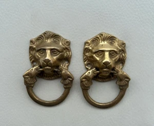 Vintage Brass Lion Head Door Drawer Cabinet Ring Pull Handle Knocker 2Pcs - Picture 1 of 8