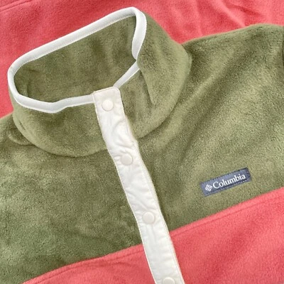 Pullover polar Columbia para mujer M rosa verde medio broche Benton primavera bloques de colores Foto 1 de 4