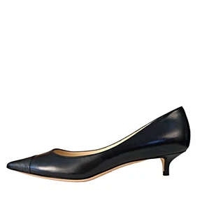 JIMMY CHOO 37.5 Amelia Black Leather Pointed Snake Toe Kitten Heels Pumps 7 - Picture 1 of 4