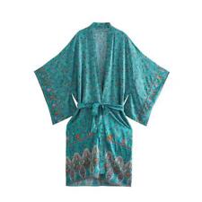 ‘Ellie’ Long Sleeve Floral Kimono Robe Jacket in Green