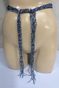 Blue Beaded Southwestern Wrap Belt / Necklace 58" Long - Picture 1 of 4