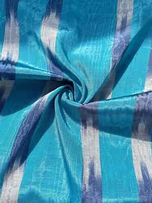 Blue Silk Moire Fabric By 2 Meters, Ikat Pattern,   ''Kutnu'' Silk Fabric. - Image 1 of 4